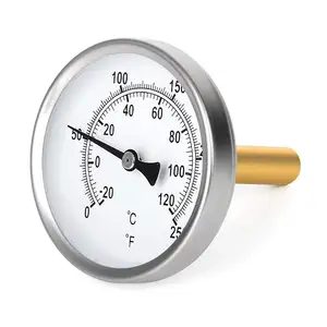 1/2" Bimetal Thermometer for hot Water,boilers,and Pipes,2-1/2" Dial,2-1/4" Lead-Free Brass Stem,Center Back Mount