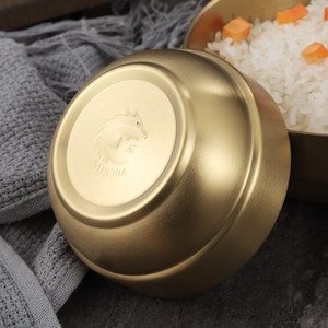 Bol à soupe doré style coréen, en acier inoxydable 304, bol à riz double couche, bol à kimchi pour repas d'hôtel - Product Image 1