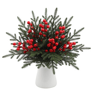 Ramas Decorativas de Pino Artificial con Bayas Rojas, Decoración Navideña, Espuma PE, 30-100cm, Material Verde Artificial para Manualidades - Product Image 3