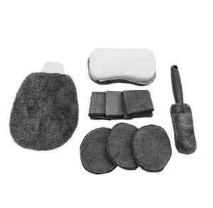Fournisseur Outils de nettoyage de voiture 9 Pcs kit de lavage de voiture Chenille Rubber Antislip Grip Car Auto Tire Detail Cleaning Brush kit