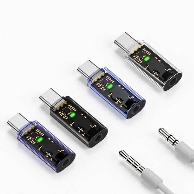 USB C to 3.5mm AC Output Audio Earphone Adapter with Transparent Shell Wired Converter for Mobile Phones