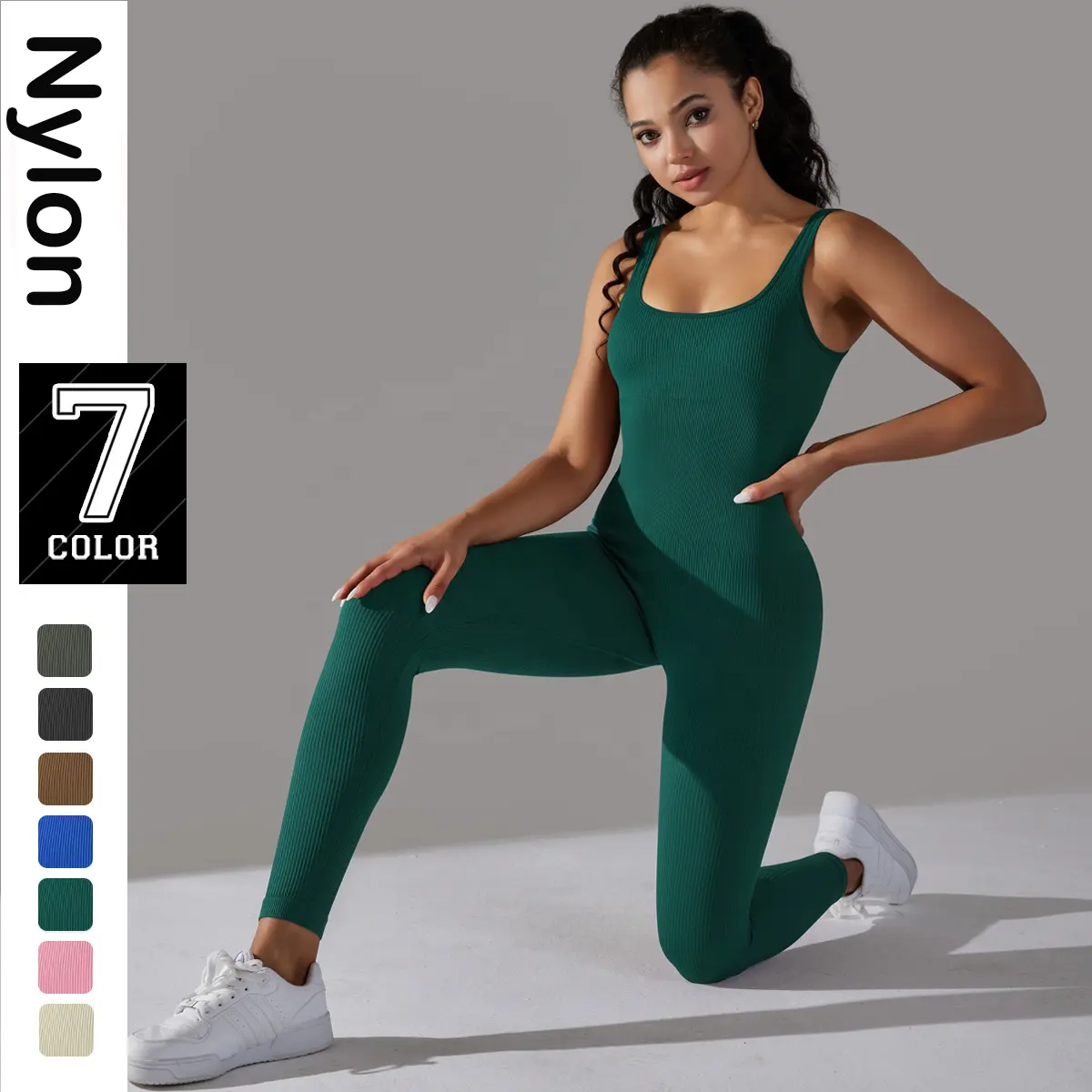 7 Farben gerippter Damen-Yoga-Jumpsuit Fitnessstudio Fitness-Workwear Sportbekleidung Yoga-Bodysuits Einteiliger Trainingsanzug LOGO