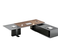 Bureau de direction traditionnel Felix en noyer gris cachemire, finition argent étoilé, panneau ISO E0 P2, film nano mélamine, serrure à code, LED