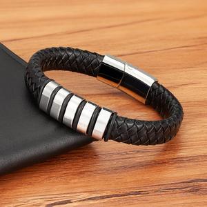 नई शैली फैशन कंगन उच्च गुणवत्ता वाले चमड़े के स्टेनलेस स्टील चुंबकीय क्लैंप ब्रेसलेट - Product Image 6