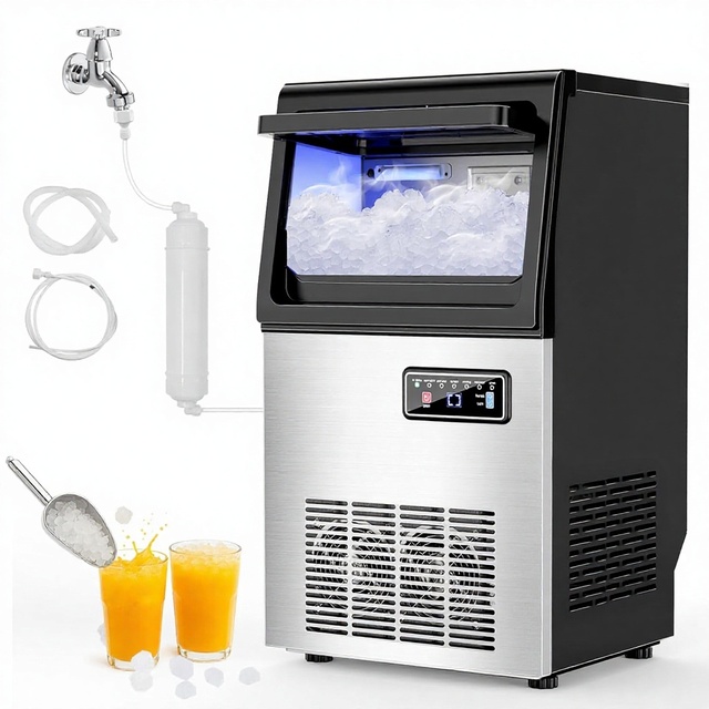 Nugget Ice Maker  Countertop Stainless Steel Pellet Ice Machine for Home Bar Kitchen Office