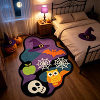 Tapis d'Halloween personnalisé de forme irrégulière, motif chapeau de sorcière, citrouille, chauve-souris, toile d'araignée, crâne pour la décoration de chambre et de salon