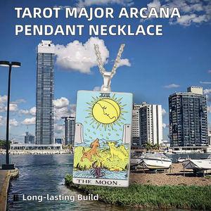 Collar estético de acero inoxidable con tarjeta de <span class=keywords><strong>Tarot</strong></span> Impresión en color Colgante de arcanos principales Amuleto de buena suerte Regalo de cadena de eslabones clásicos - Product Image 2