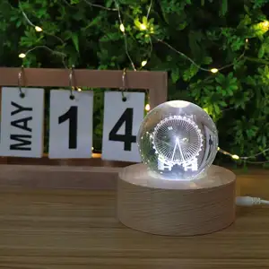 Moderne batterie betriebene LED-Licht basis USB-Aufladung Holz licht basis Kristall 3D-Licht für Schlafzimmer