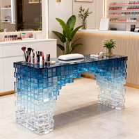 Q007 Bloc de verre moderne bleu dégradé en fibre de verre résistant à la corrosion, comptoir de réception de luxe pour hôpital, sous-sol, salle de sport, école, hôtel