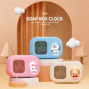 현대적인 플라스틱 토끼 인형 컬러 무드등 알람 시계 무소음 온도 표시 귀여운 탁상용 날씨 스테이션 (학생용) - Product Image 2