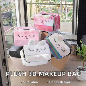 Creative 3D Laser Plush Large Travel Makeup Bag Portable Fashionable Waterproof with Zipper Closure <b>Candy</b> Pattern - Product Image 3