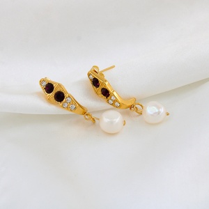 Boucles d'oreilles imperméables en acier inoxydable plaqué or, perles pendantes, cristaux rouges, verts et transparents, luxe pour femmes, mariage, fête - Product Image 2