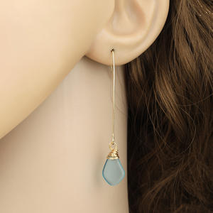 ハワイジュエリー卸売つや消し石ハワイアン海ガラスクリアイヤリングオーシャンビーチジュエリーロングフックワイヤーラップイヤリング - Product Image 5