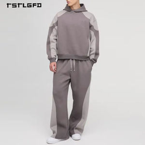 Ensemble Techwear Minimaliste Homme – Sweat à Capuche Imprimé Effet Délavé et Broderie 3D, Pantalon à Bandes Latérales en Coton Bio – Qualité Supérieure Décontracté 2 Pièces - Product Image 3