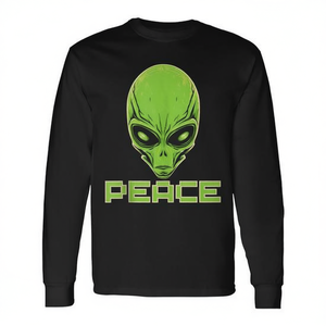 T-shirt a maniche lunghe Alien Head Peace, design nero e verde, abbigliamento promozionale - Product Image 2