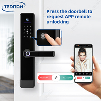 Tediton האחרון וידאו שיחת Tuya App עינית דלת מנעול טביעת אצבע חכם מצלמה דלת מנעול עם פעמון