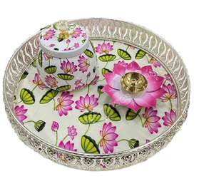 Nouvel Arrivage – Plateau de Mariage Multifonctionnel en Céramique Peint à la Main, Style Art Déco, avec Logo Personnalisé et Motif Lotus - Product Image 1