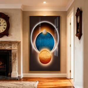 Peinture murale décorative personnalisée en gros, impression HD, motif géométrique abstrait, tableau en porcelaine LED avec cristaux pour salon - Product Image 5