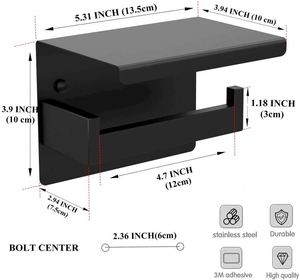 Portarrollos de Papel Higiénico de Acero Inoxidable Negro SS201, Soporte para Toallas, Portarrollos de Papel Higiénico para Baño, Estante para Teléfono Móvil, Cocina - Product Image 3