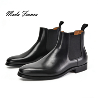 Bottes Chelsea pour hommes en cuir noir, à enfiler, avec élastique latéral, pour le bureau et les occasions décontractées, OEM personnalisé, bout pointu