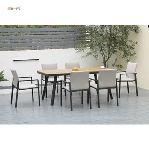 BHR moderno in alluminio mobili da giardino da esterno impilabile sedia in plastica legno tavolo da pranzo all'aperto Set di mobili