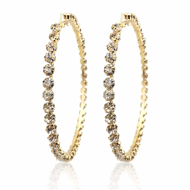 Новые трендовые серьги-кольца в стиле Рианны, Большие Позолоченные серьги-кольца с кристаллами и бриллиантами для вечеринки, свадьбы, женские серьги-кольца для девочек