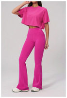 Vêtements de yoga, ensemble 2 pièces à manches courtes, uni, séchage rapide, pantalon de fitness ajusté, sports de haute intensité