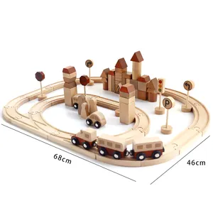 ハイエンドの木製電車の線路のおもちゃ、塗装されていないビルディングブロック、さまざまな環境に優しい木製の子供用おもちゃ