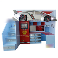 Lit en forme de voiture multifonctionnel et élégant pour garçons, personnalisation complète pour les chambres d'enfants, avec bureau en dessous, lit mezzanine avec bureau