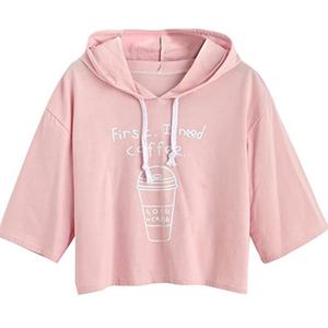 Haut court à capuche pour femme Sweaty Rocks, grande taille, printemps-été, manches 3/4, imprimé AND1 brodé et délavé - Product Image 3