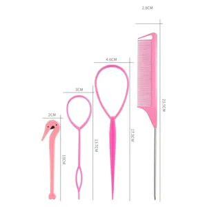 Juego de 4 piezas: Herramienta para trenzas francesas, removedor de bandas elásticas para el cabello, cortador, peine de cola de rata, peines de metal con punta para peinar el cabello - Product Image 6