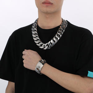 Ensemble chaîne cubaine pour homme Collier et bracelet en acier inoxydable personnalisé Hiphop 31mm Trunky - Product Image 6