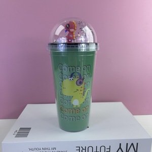 450ml hai lớp nhựa rơm <span class=keywords><strong>cup</strong></span> khủng long Thiết kế thân thiện với môi ánh sáng mùa hè drinkware sinh viên bên bao gồm nắp - Product Image 4