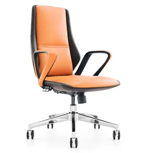 MOON-silla ergonómica de cuero con diseño clásico para oficina, asiento de lujo con respaldo alto y cómodo, de cuero genuino