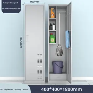 Modern Design Roestvrijstalen Balkon Opbergkast Houten Paneelstijl Voor Bezem Dweil Huishoudelijk Gereedschap Metaal Materiaal - Product Image 6