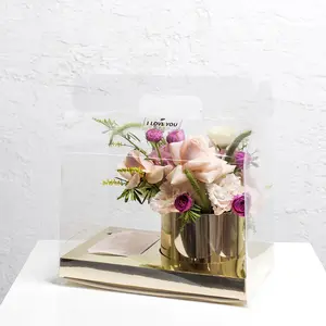 Custom Rose Flower Box Flower Packaging Box Eternal Flower Gift Transparent Plastic Box With Handle