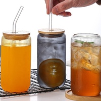 Botol Minum Tumbler Kapasitas Besar Tutup Bambu Sedotan Kaca Desain Modern Aman untuk Microwave dan Mesin Cuci Piring Gelas Bir Berlapis Es Perlengkapan Minum
