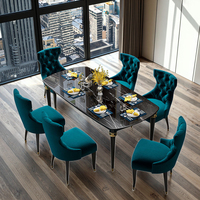 Ensemble de table à manger de luxe italienne, design moderne, grande table en métal avec 6 chaises en cuir tissu pour la cuisine et les meubles de restaurant