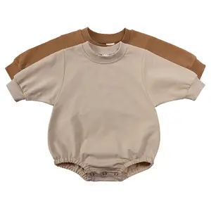 En Stock marron kaki manches longues automne tricoté enfant en bas âge bébé pull bulle barboteuse 2023 fille pull barboteuse