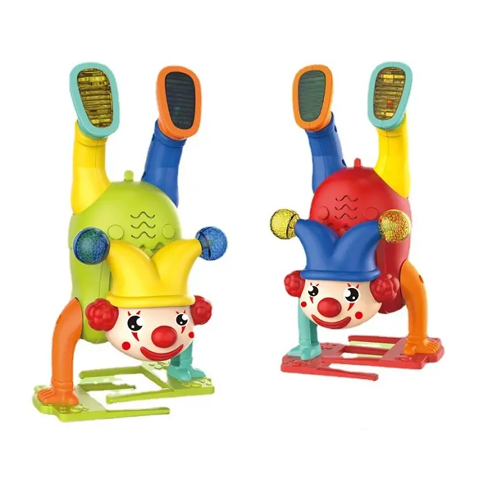 Brinquedos educativos New Arrival Plastic B/O Clown com Luz Som Handstand Walking Electrical Toys