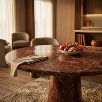 Table de salle à manger et de thé en marbre rond de couleur violet-rouge, style rétro, très tendance, pour l'intérieur et l'extérieur