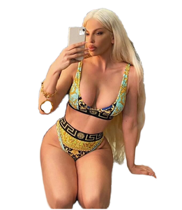 <span class=keywords><strong>Bikini</strong></span> de diseñador de pierna alta para mujer-Conjunto de traje de baño de 2 piezas metálico con tiras y escote sin tirantes - Product Image 1