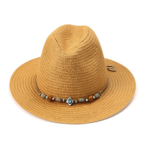 Cappello di Paglia Decorato con Catena a Forma di Occhio, Finto Rafia, per l'Estate e la Spiaggia - Product Image 1