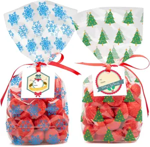 100 Stuks Kerst Popcorn Clear Traktatiezakken Goodies Clear Cellofaan Zakjes Met 100 Stuks Twist Ties