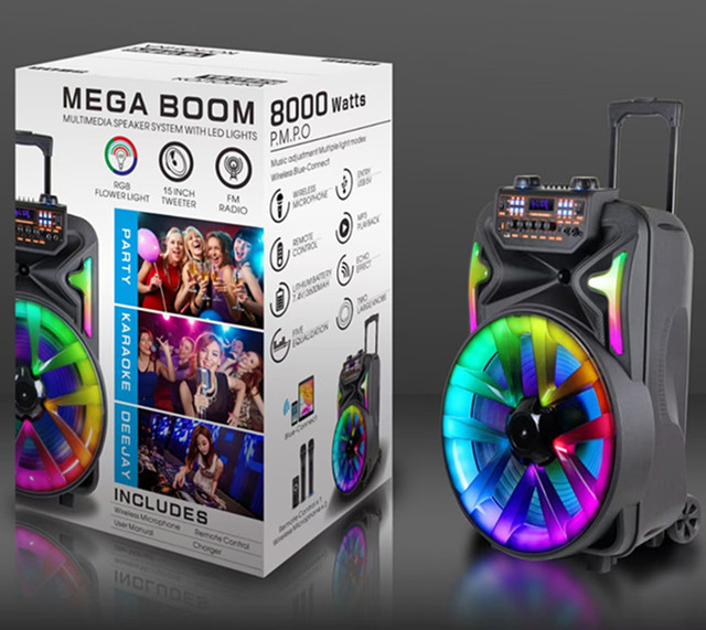 12inch 15inch Portable Plastic Outdoor High-Power Square Dance Speaker with Pull Rod RGB Lights Wireless BT 5.0 Remote Control