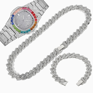 Conjunto <span class=keywords><strong>de</strong></span> Joyería Hip Hop <span class=keywords><strong>de</strong></span> Lujo para Hombre, Reloj Dorado con Diamantes <span class=keywords><strong>de</strong></span> Imitación, Cadenas Cubanas <span class=keywords><strong>de</strong></span> Cristal, Estilo Masculino, Caja <span class=keywords><strong>de</strong></span> Aleación, Esfera <span class=keywords><strong>de</strong></span> Cristal, para Él y Ella - Product Image 5