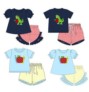Conjuntos de 2 piezas de pantalones cortos de lana transpirable para niños con estampado de dinosaurio y Apple Pencil, personalizados, informales, para la vuelta al cole, ropa a juego para hermanos - Product Image 1