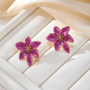 Flower Stud <b>Earrings</b> Zinc Alloy Women's Party Jewelry <b>Green</b> Black Orange Purple Colorful Fashion <b>Earrings</b> - Product Image 4