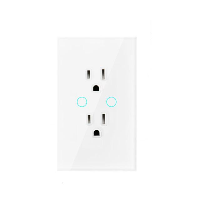 US  WIFI Smart Socket Tempered Glass Smart Home Touch No Neutral Wire APP Remote Control Wall Switch Google Alexa
