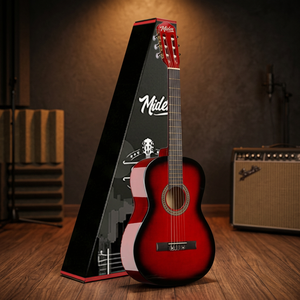 Guitare classique rouge 4/4 avec manche en Sapele, tige de tension réglable, table en épicéa, finition brillante |   Midex CG-270RD (Sac de transport souple inclus) - Product Image 3